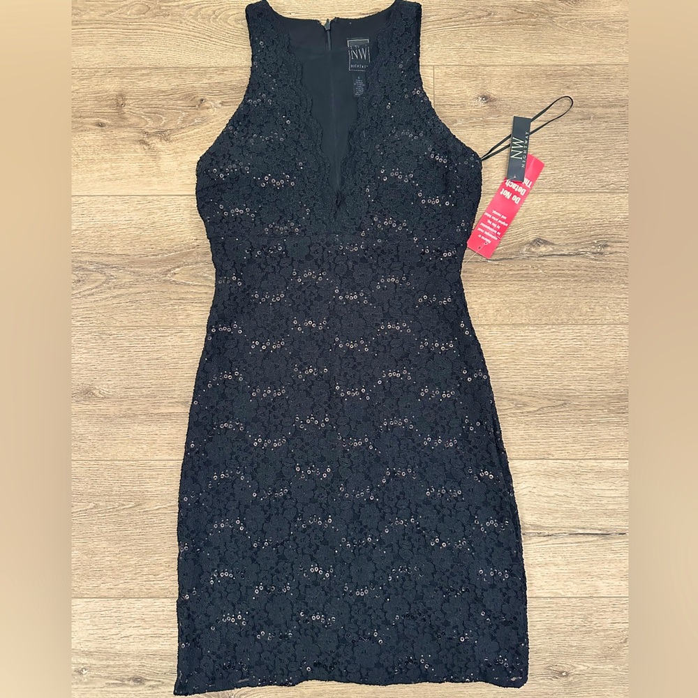 Night way black lacey mesh v neck LBD dress 6